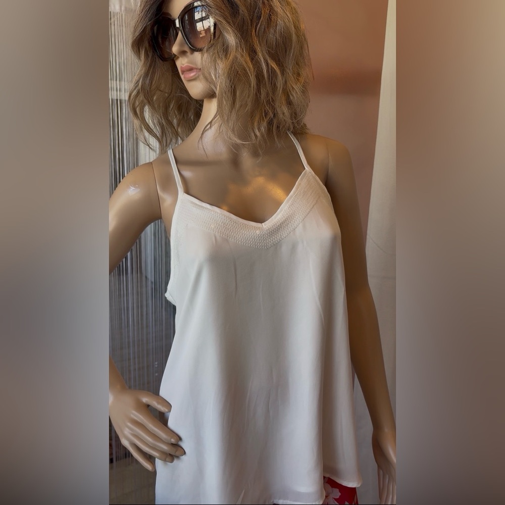 Shinestar Elegant White Top Sequins V-Neck fully lined, adjustable straps Sz M